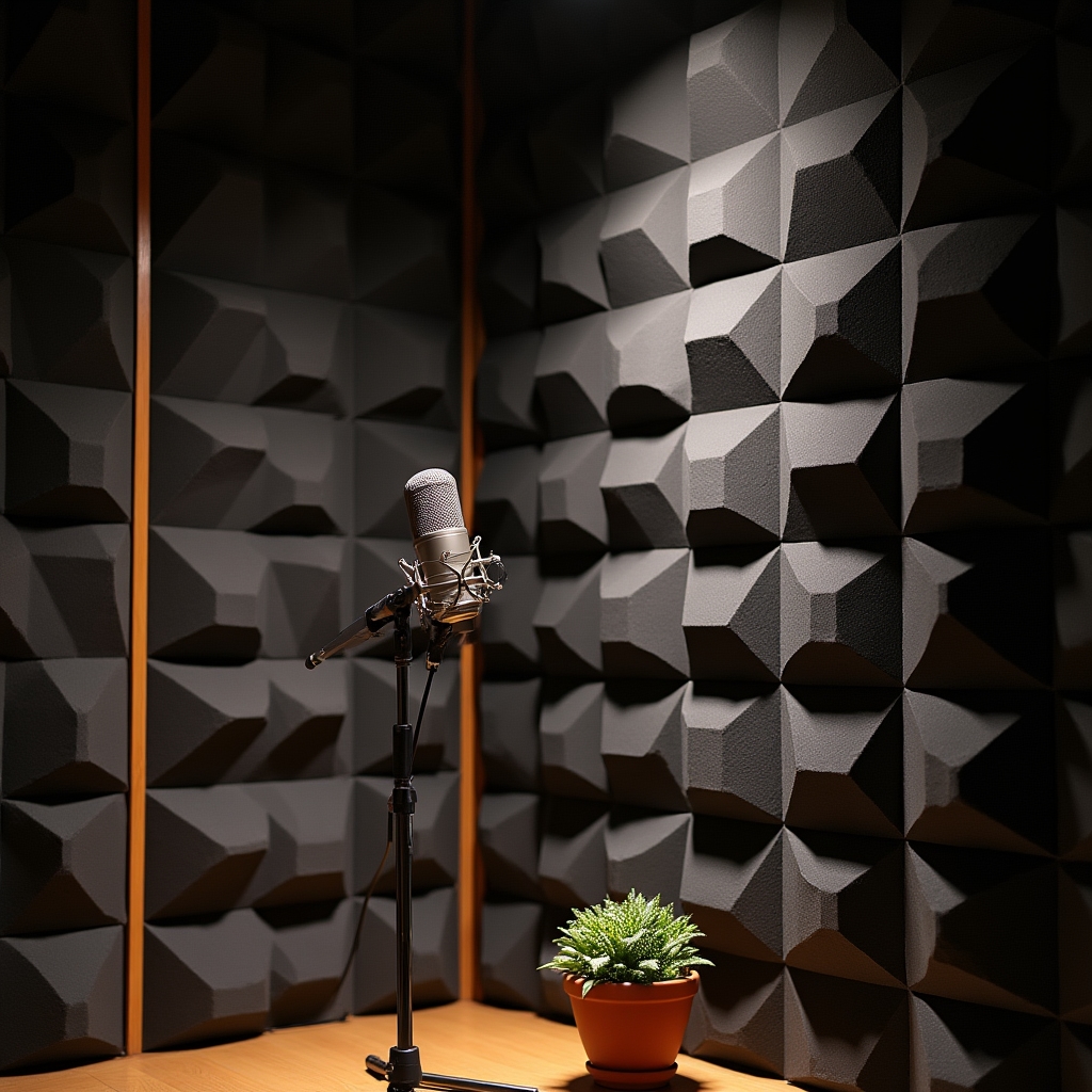 Pannelli di trattamento acustico su parete dello studio