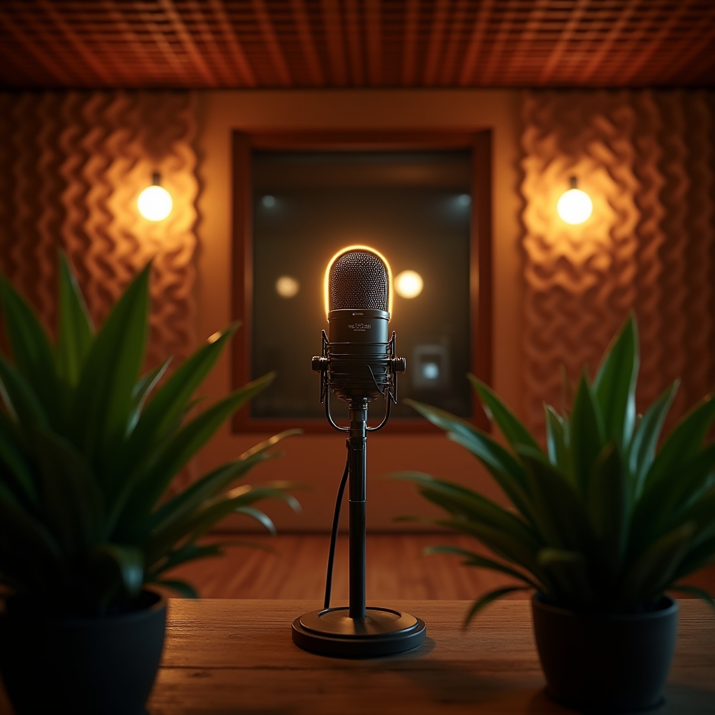 Cabina di registrazione professionale con illuminazione calda
